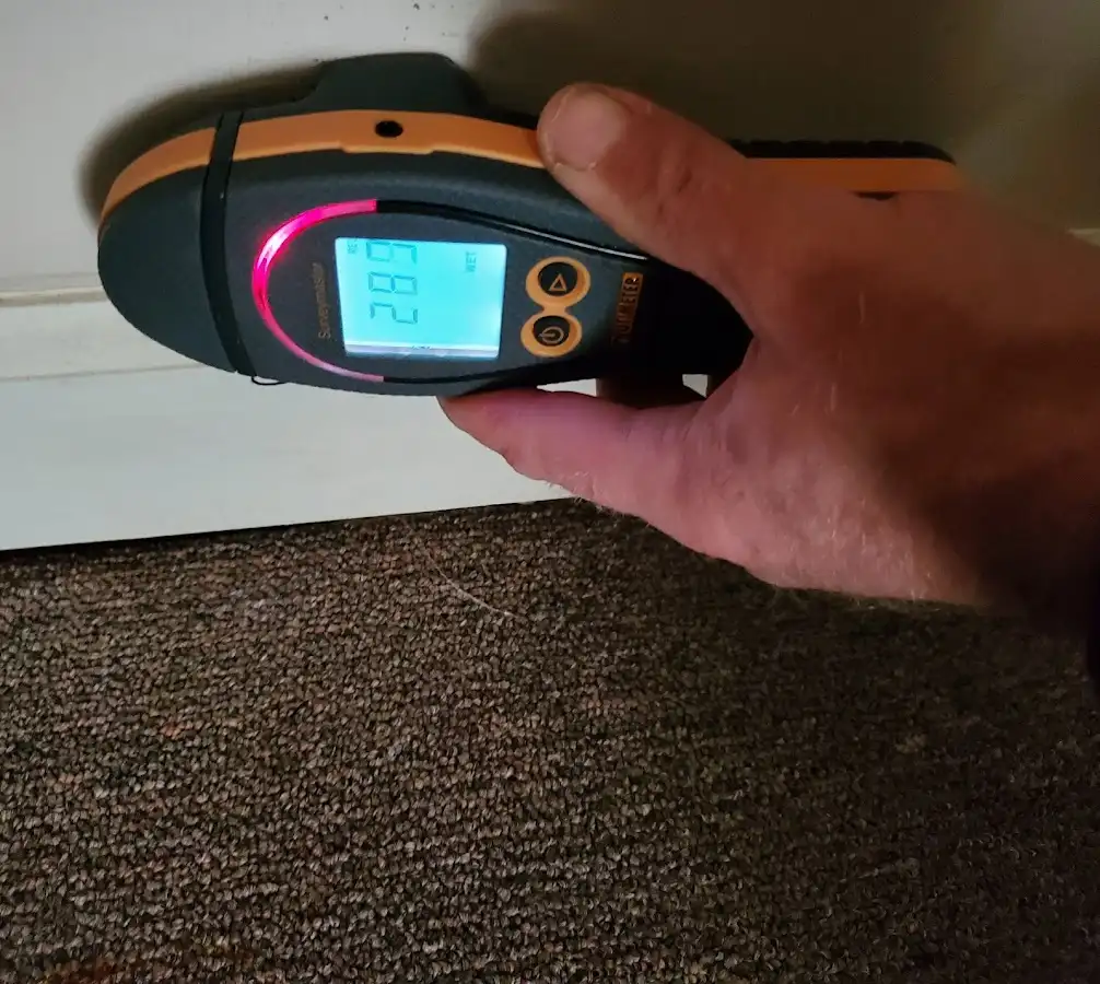Moisture detection at baseboard during Burst Pipe Cleanup in Hereford
